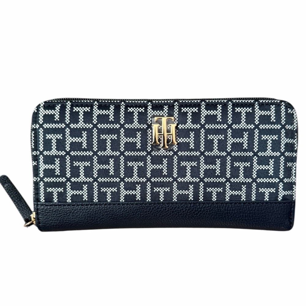 Tommy Hilfiger Navy & White Monogram Jacquard Zip-Around Wallet